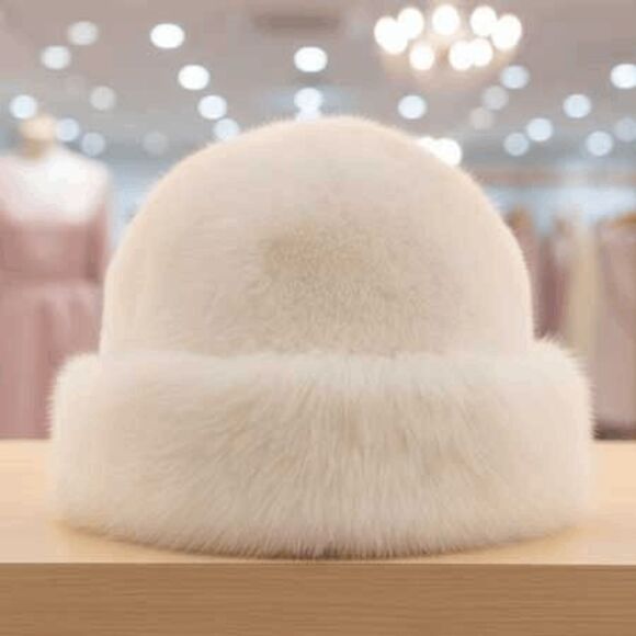 Ladies Fuzzy White Print Bucket Hat - Picture 1 of 4